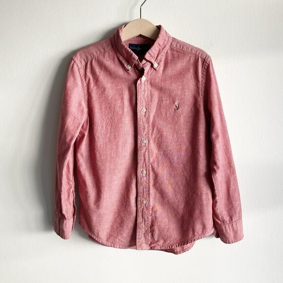 Ralph Lauren Other - Ralph Lauren Boys 6 Button Down Shirt Long Sleeve Red Embroidered Logo